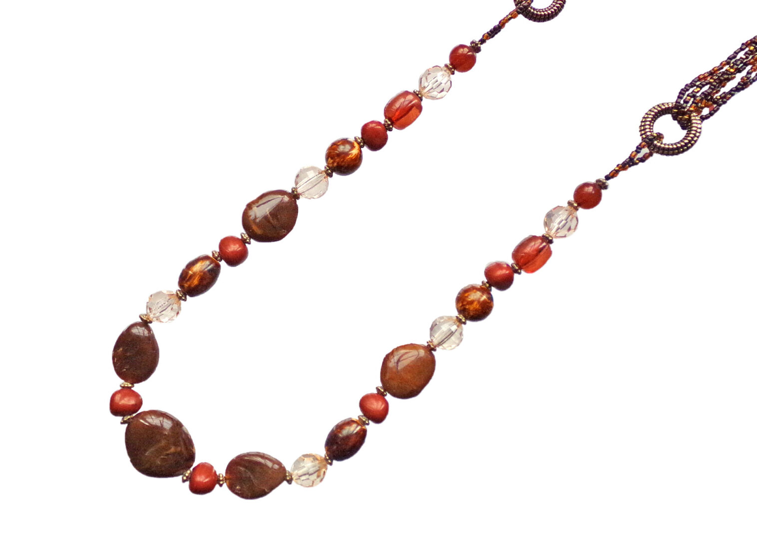 Long Brown Bead And Seed Bead Necklace