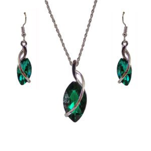 Green Marquise Crystal Pendant and Earring Set