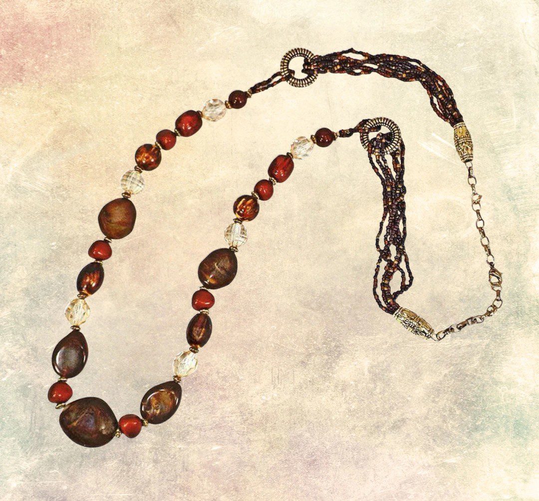 Long Brown Boho Statement Necklace - Image 12