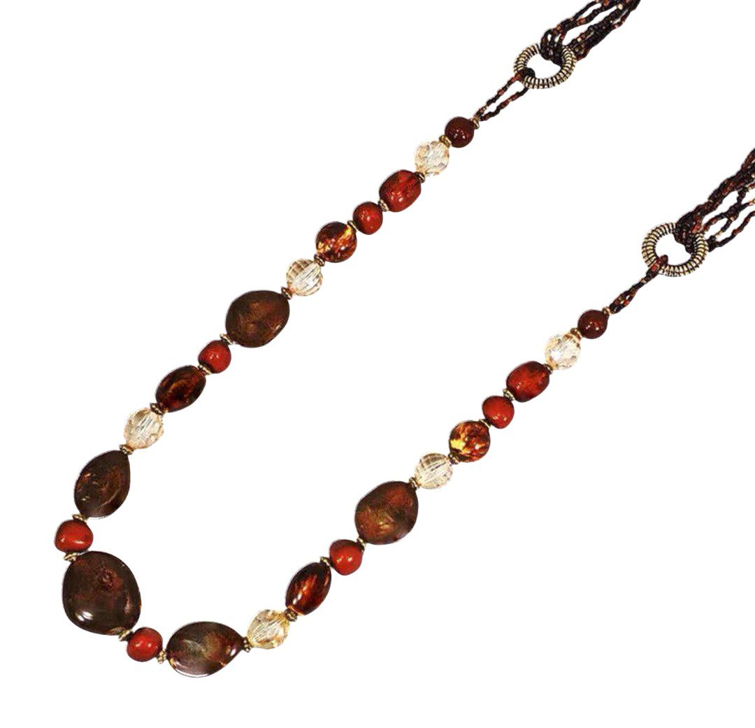 Long Brown Boho Statement Necklace - Image 6
