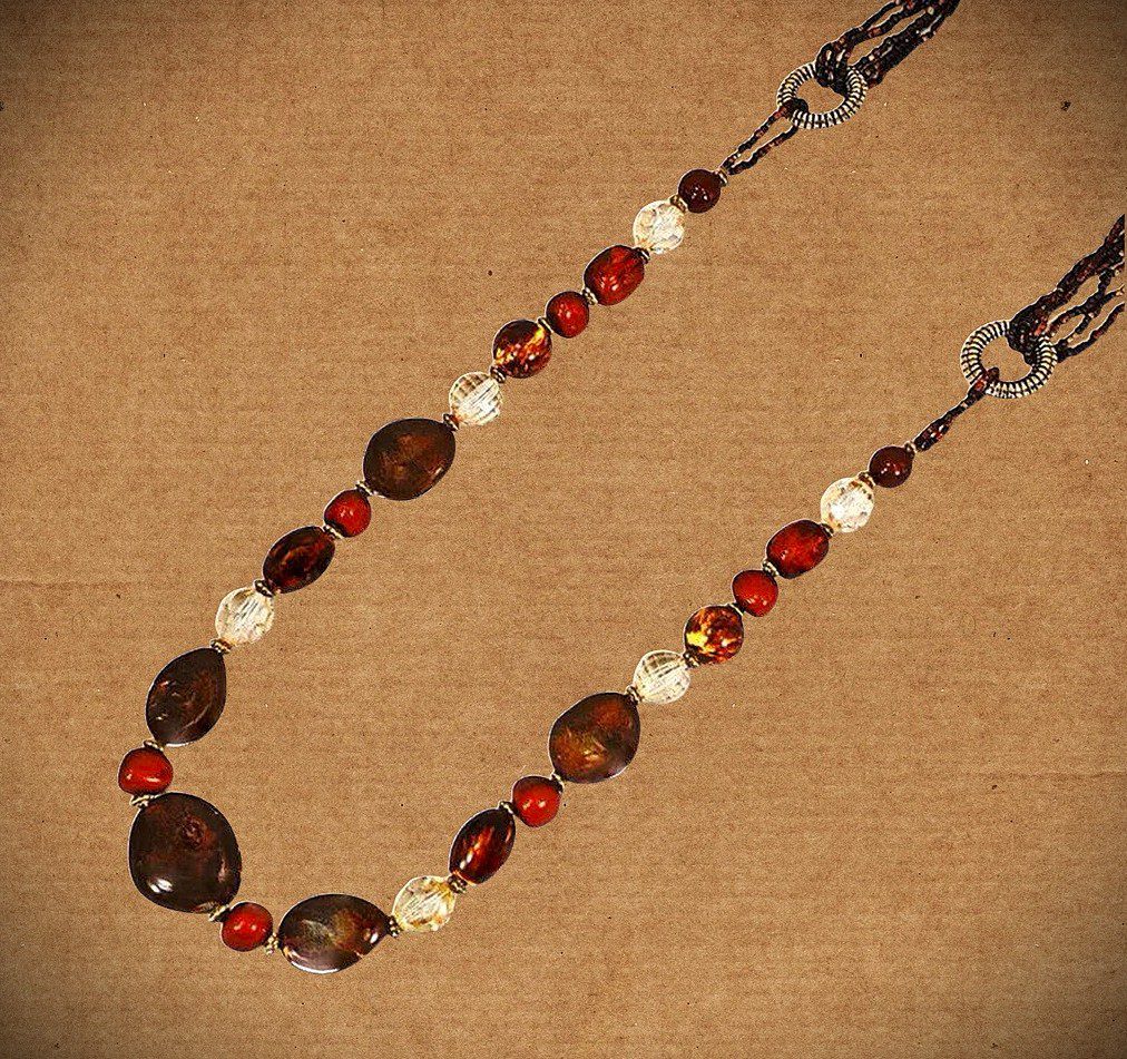 Long Brown Boho Statement Necklace - Image 10