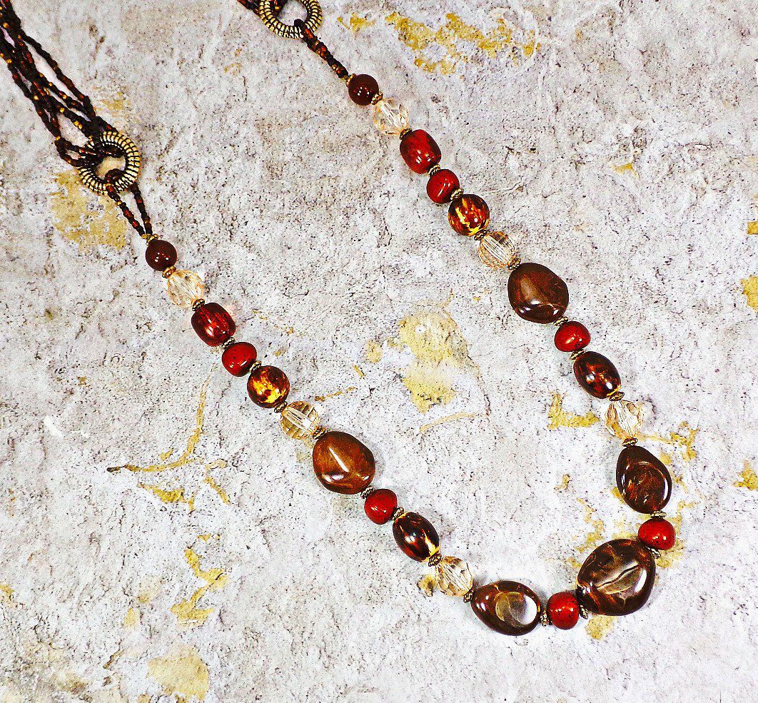 Long Brown Boho Statement Necklace - Image 8