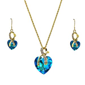 LIGHT BLUE CRYSTAL HEART PENDANT AND EARRING SET