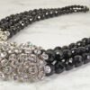 CLEAR CRYSTAL AND BLACK BEADED STATEMENT NECKLACE - Image 4