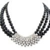 CLEAR CRYSTAL AND BLACK BEADED STATEMENT NECKLACE