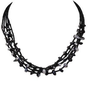 BLACK AND GRAY MULTI STRAND BEADED NECKLACE