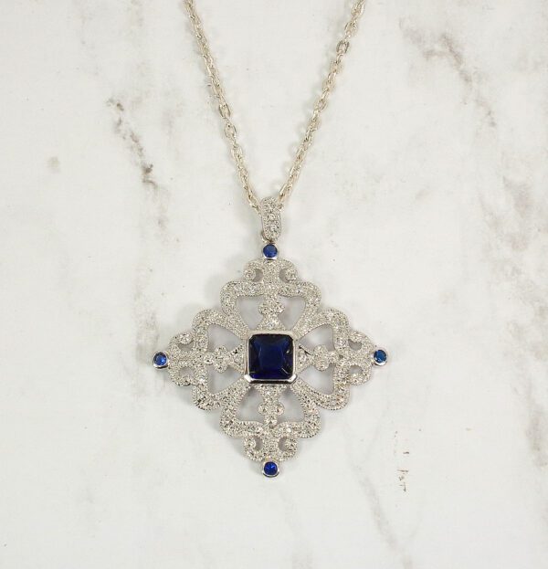 BLUE AND CLEAR CUBIC ZIRCONIA STONE PENDANT - Image 6