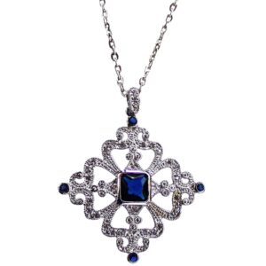 BLUE AND CLEAR CUBIC ZIRCONIA STONE PENDANT
