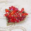 RED CRYSTAL HEART PIN WITH BUTTERFLIES AND FLOWERS - Image 3