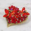 RED CRYSTAL HEART PIN WITH BUTTERFLIES AND FLOWERS - Image 7