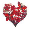 RED CRYSTAL HEART PIN WITH BUTTERFLIES AND FLOWERS