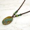 BROWN AND GREEN OVAL STONE PENDANT NECKLACE - Image 4
