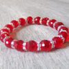 RED GLASS BEADED BRACELET WITH CLEAR CRYSTALS - Image 3