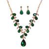 GREEN CRYSTAL LEAVES NECKLACE AND EARRING SET
