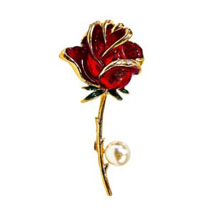 Red Rose Pearl Brooch