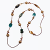 LONG BROWN AND GREEN STONE BEAD NECKLACE