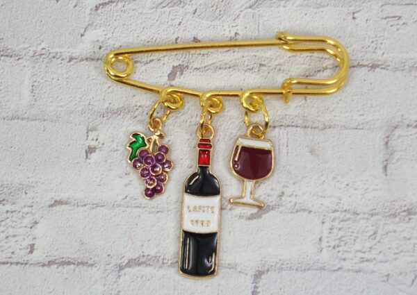 WINE THEME CHARM BROOCH PIN - Image 7