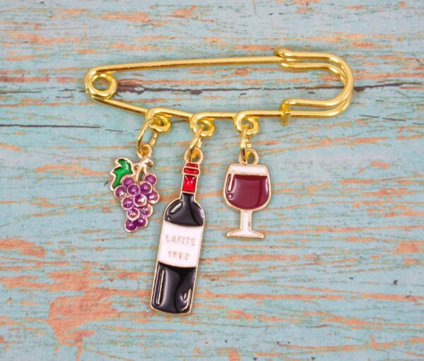 WINE THEME CHARM BROOCH PIN - Image 3