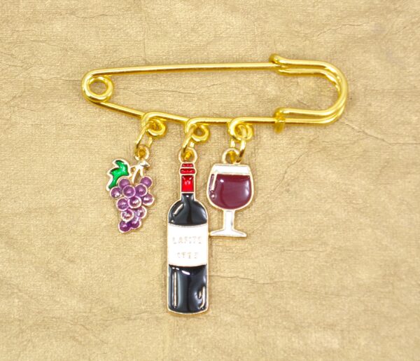 WINE THEME CHARM BROOCH PIN - Image 2