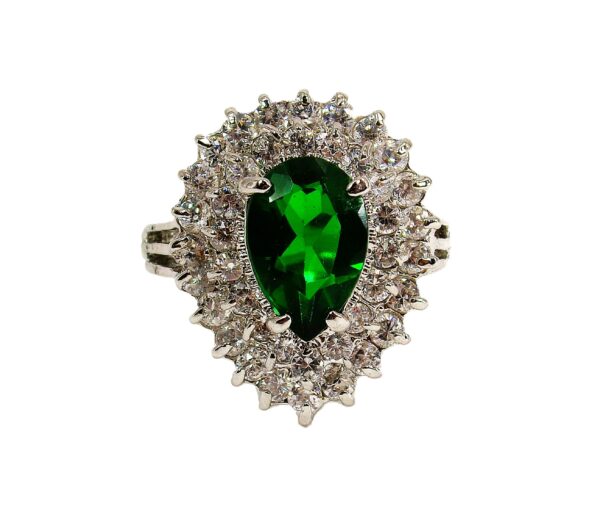 GREEN TEARDROP SHAPE CUBIC ZIRCONIA STONE RING SIZE 7