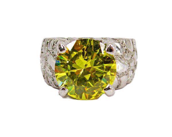 YELLOW ROUND SOLITAIRE CUBIC ZIRCONIA STONE RING SIZE 8