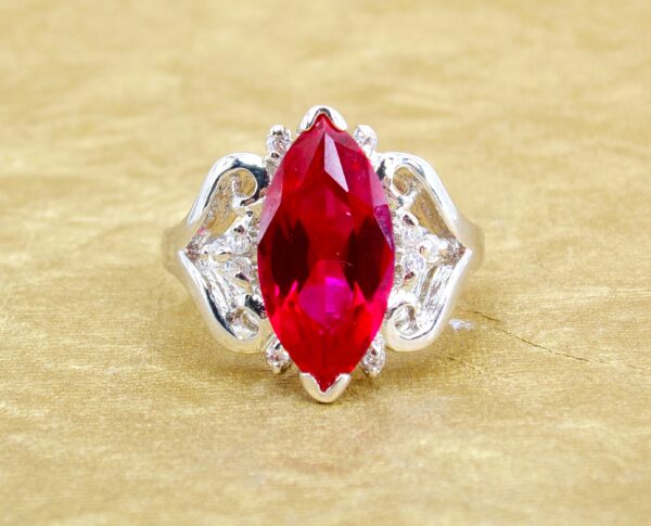 LARGE RED MARQUISE CUBIC ZIRCONIA STONE RING SIZE 7 - Image 7