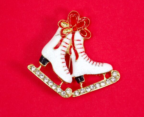 ICE SKATES PIN BROOCH WITH SPARKLES AND CRYSTALS - Image 3