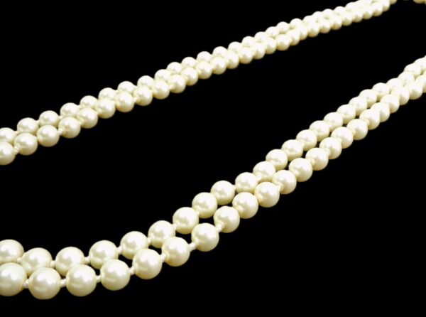 LONG WHITE GLASS PEARL NECKLACE HAND KNOTTED 58" - Image 6