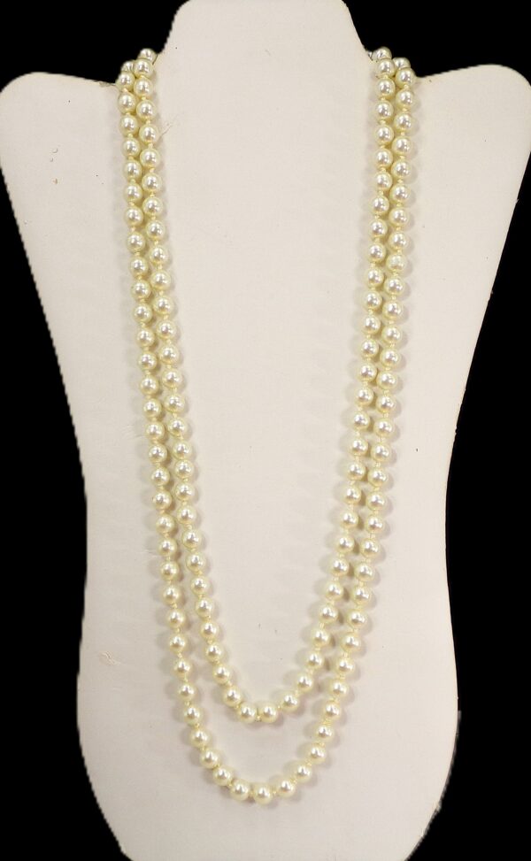 LONG WHITE GLASS PEARL NECKLACE HAND KNOTTED 58" - Image 5