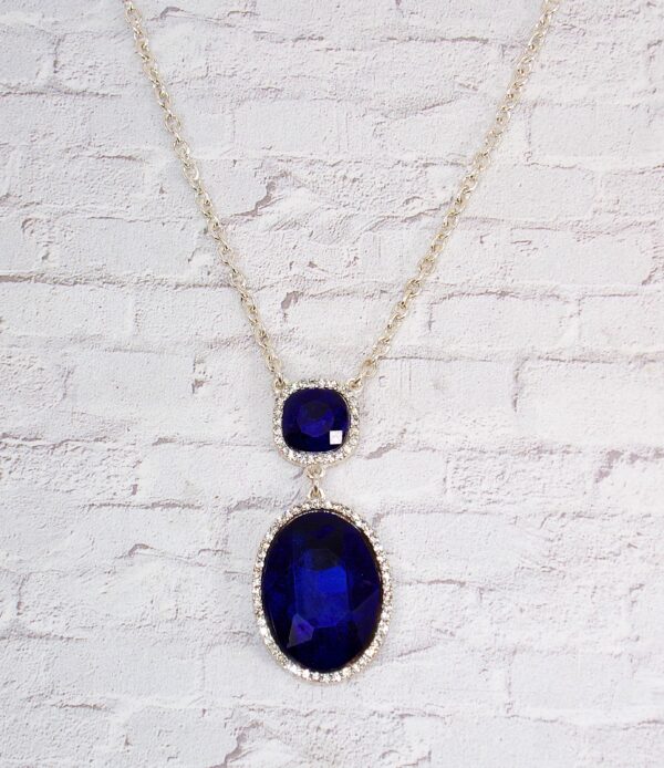 BLUE OVAL CRYSTAL PENDANT NECKLACE - Image 5