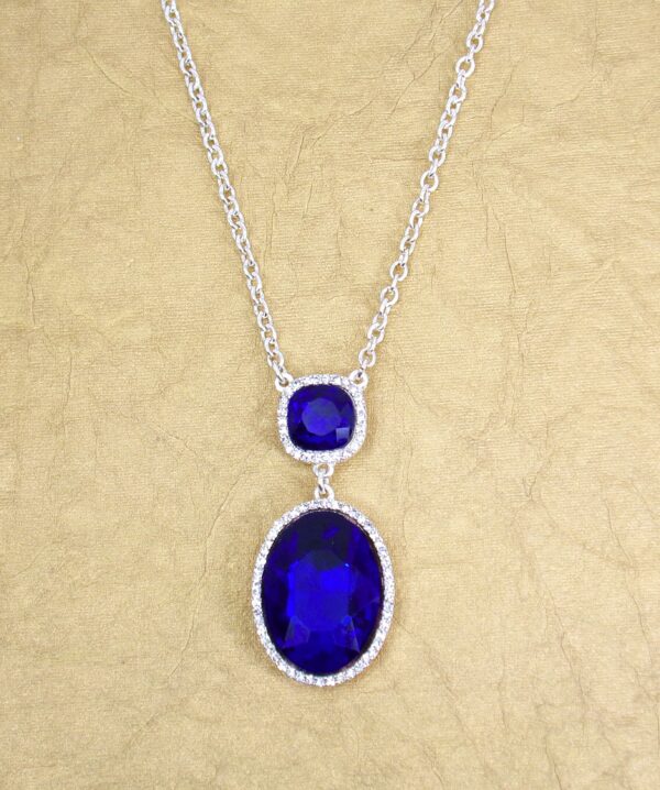 BLUE OVAL CRYSTAL PENDANT NECKLACE - Image 8