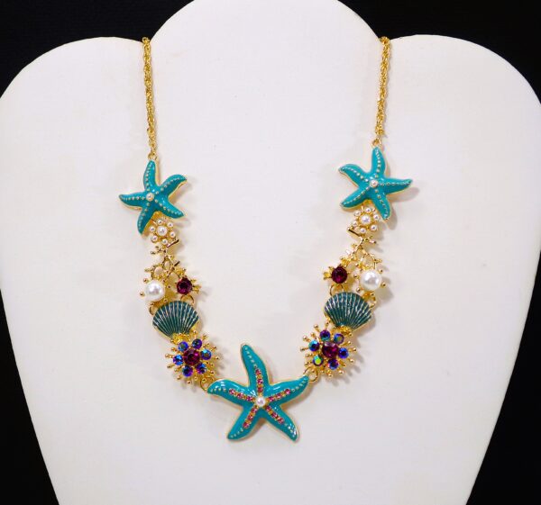 OCEAN THEME CHARM NECKLACE WITH STARFISH, CRYSTALS, AND PEARLS - Image 2