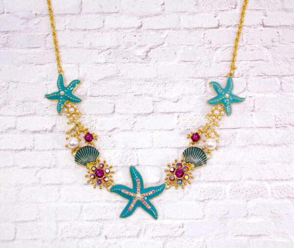 OCEAN THEME CHARM NECKLACE WITH STARFISH, CRYSTALS, AND PEARLS - Image 7