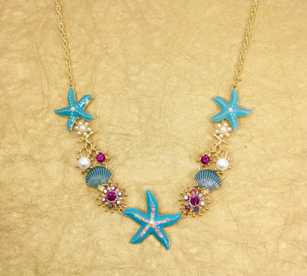 OCEAN THEME CHARM NECKLACE WITH STARFISH, CRYSTALS, AND PEARLS - Image 6