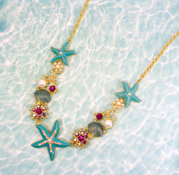 OCEAN THEME CHARM NECKLACE WITH STARFISH, CRYSTALS, AND PEARLS - Image 5