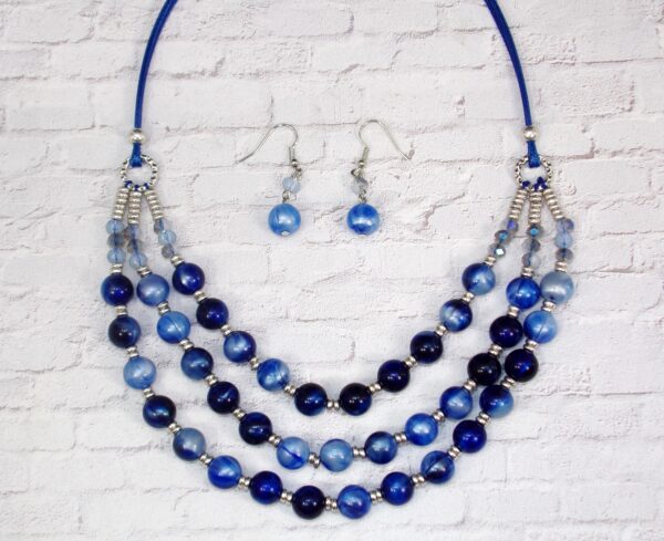 BLUE BEAD MULTI ROW NECKLACE AND EARRING SET - Image 6