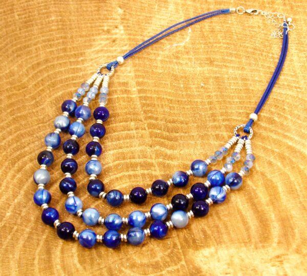 BLUE BEAD MULTI ROW NECKLACE AND EARRING SET - Image 3