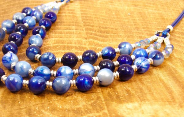 BLUE BEAD MULTI ROW NECKLACE AND EARRING SET - Image 2