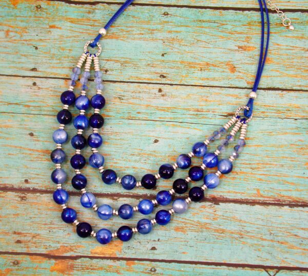 BLUE BEAD MULTI ROW NECKLACE AND EARRING SET - Image 7