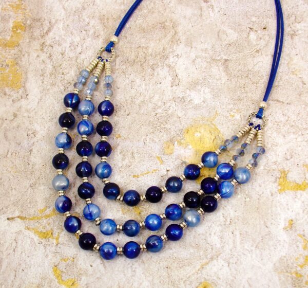 BLUE BEAD MULTI ROW NECKLACE AND EARRING SET - Image 4