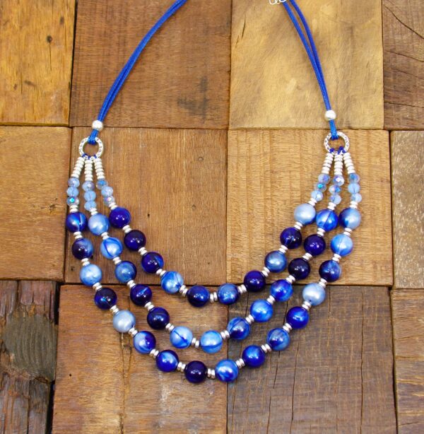 BLUE BEAD MULTI ROW NECKLACE AND EARRING SET - Image 8