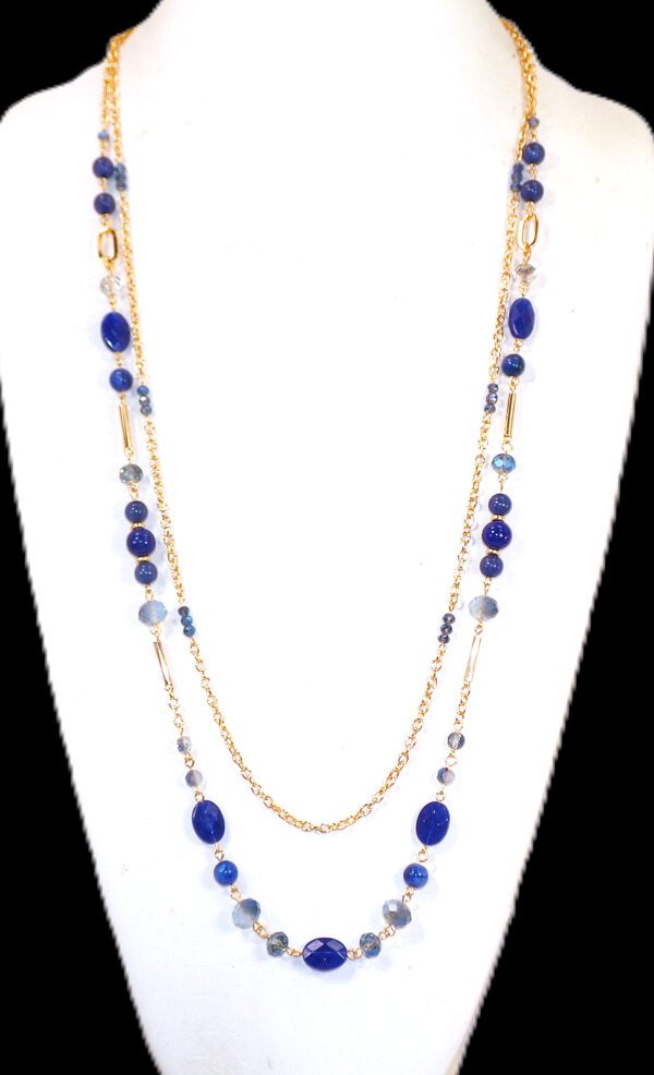 BLUE AND GOLD DOUBLE ROW NECKLACE - Image 3