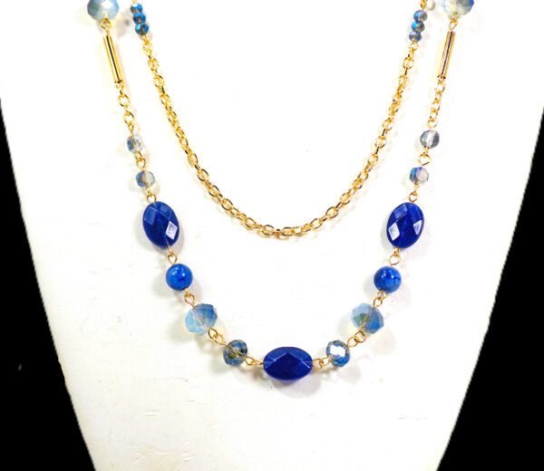 BLUE AND GOLD DOUBLE ROW NECKLACE - Image 6