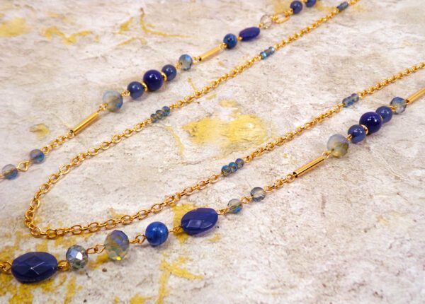 BLUE AND GOLD DOUBLE ROW NECKLACE - Image 5