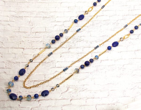 BLUE AND GOLD DOUBLE ROW NECKLACE - Image 4