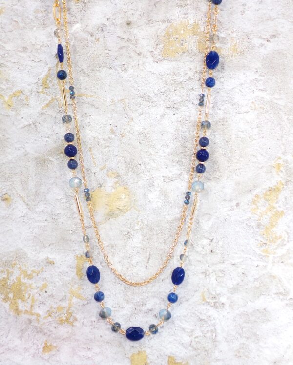 BLUE AND GOLD DOUBLE ROW NECKLACE - Image 9