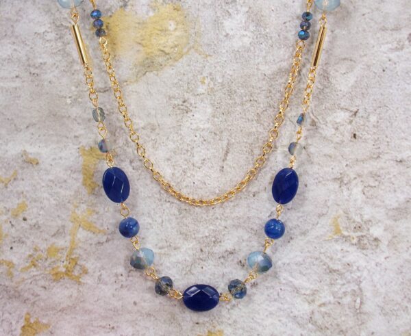 BLUE AND GOLD DOUBLE ROW NECKLACE - Image 11