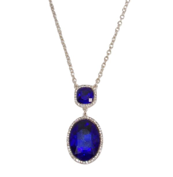 BLUE OVAL CRYSTAL PENDANT NECKLACE