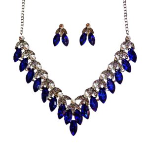 BLUE CRYSTAL AND WHITE PEARL NECKLACE AND EARRING SET