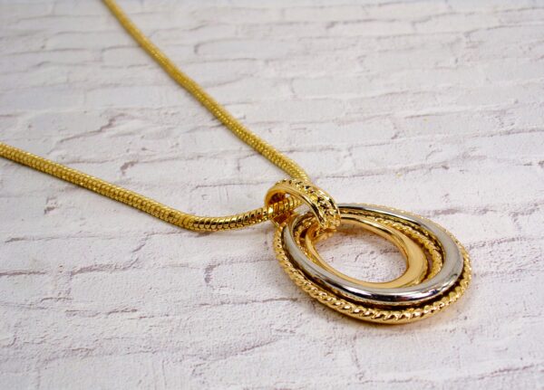 LARGE SILVER AND GOLD COLOR PENDANT NECKLACE - Image 4